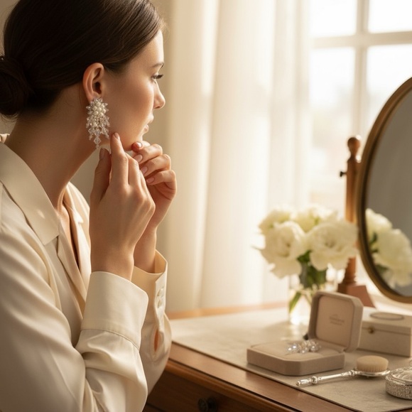 Handcrafted Beaded Faux Pearl Pierced Earrings - Picture 6 of 6